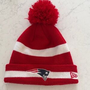Red and White Patriots Striped Beanie